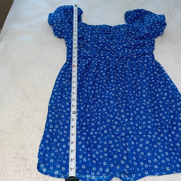 Crystal Doll Blue White Floral Minidress Off the Shoulder Short Sleeves Size L - Picture 8 of 8